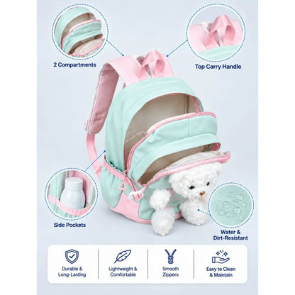 Green & White Teddy Toddler Backpack with Removable Soft Toy for Nursery & Playgroup