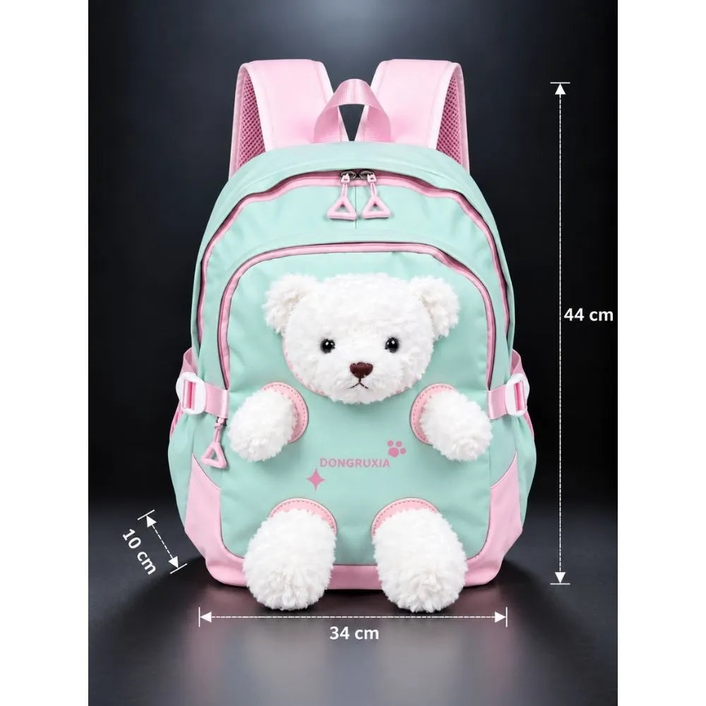 Green & White Teddy Toddler Backpack with Removable Soft Toy for Nursery & Playgroup