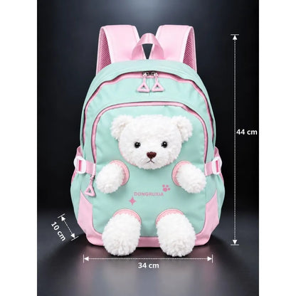 Green & White Teddy Toddler Backpack with Removable Soft Toy for Nursery & Playgroup