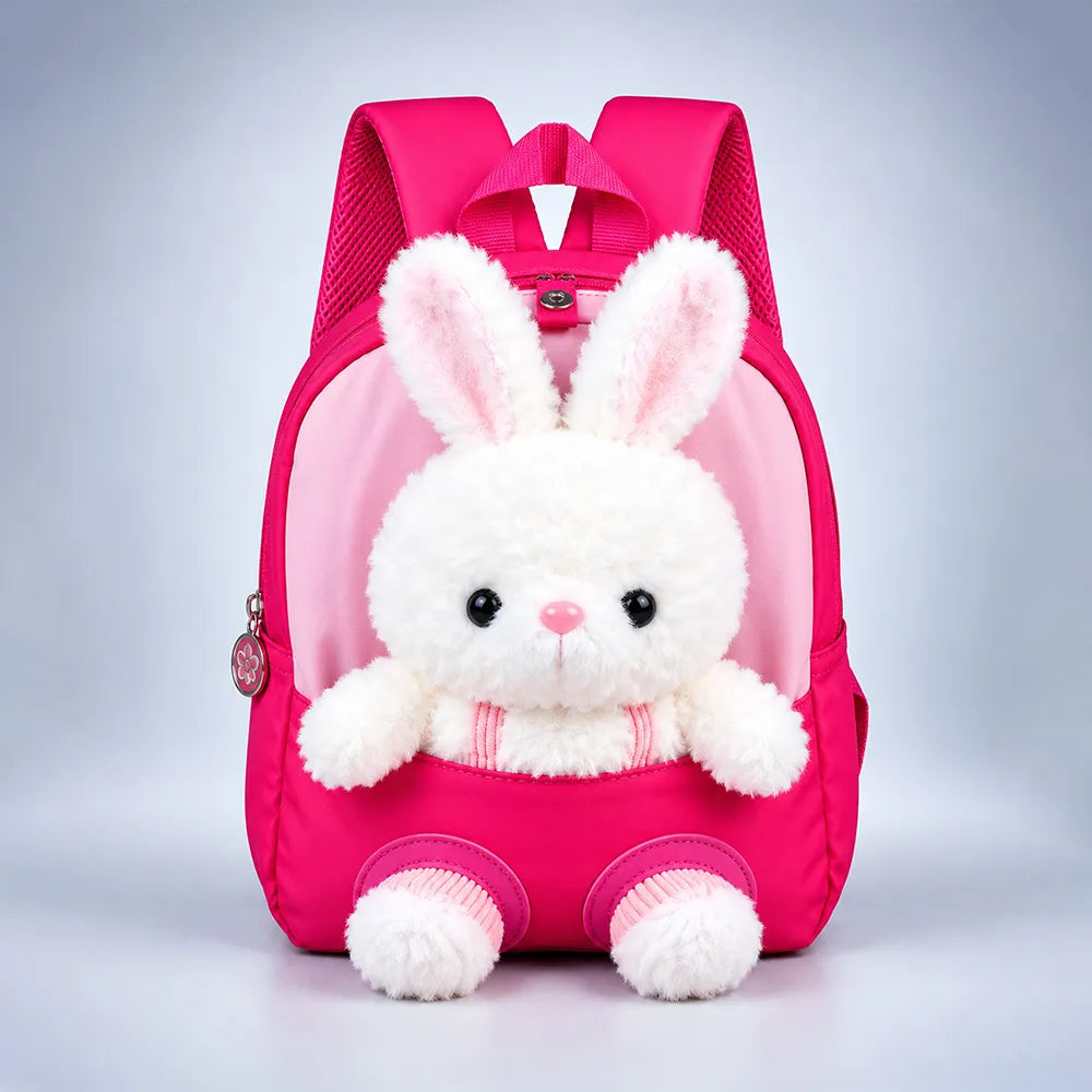 Fuchsia Bunny Toddler Backpack with Removable Soft Toy for Nursery & Playgroup