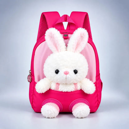 Fuchsia Bunny Toddler Backpack with Removable Soft Toy for Nursery & Playgroup