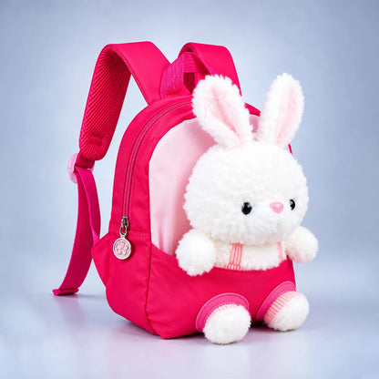 Fuchsia Bunny Toddler Backpack with Removable Soft Toy for Nursery & Playgroup