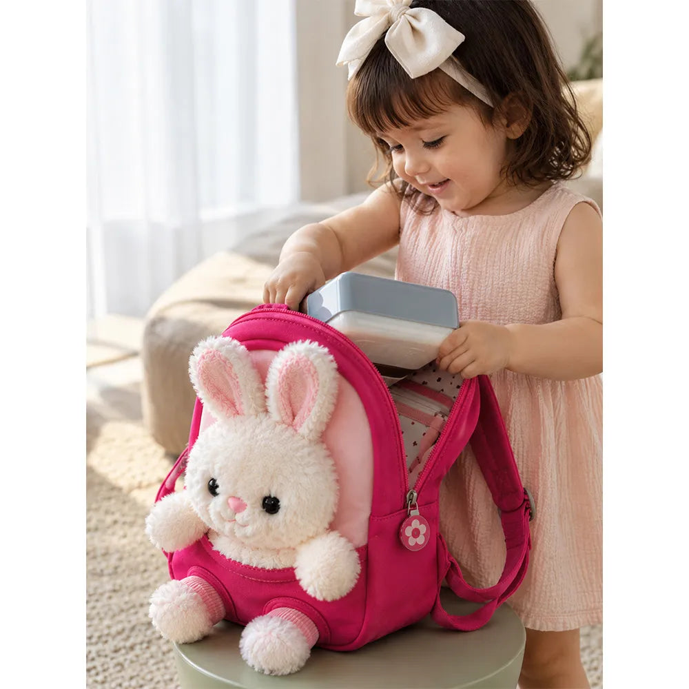 Fuchsia Bunny Toddler Backpack with Removable Soft Toy for Nursery & Playgroup