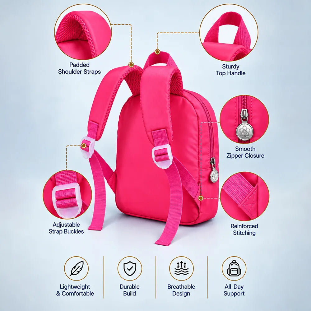 Fuchsia Bunny Toddler Backpack with Removable Soft Toy for Nursery & Playgroup