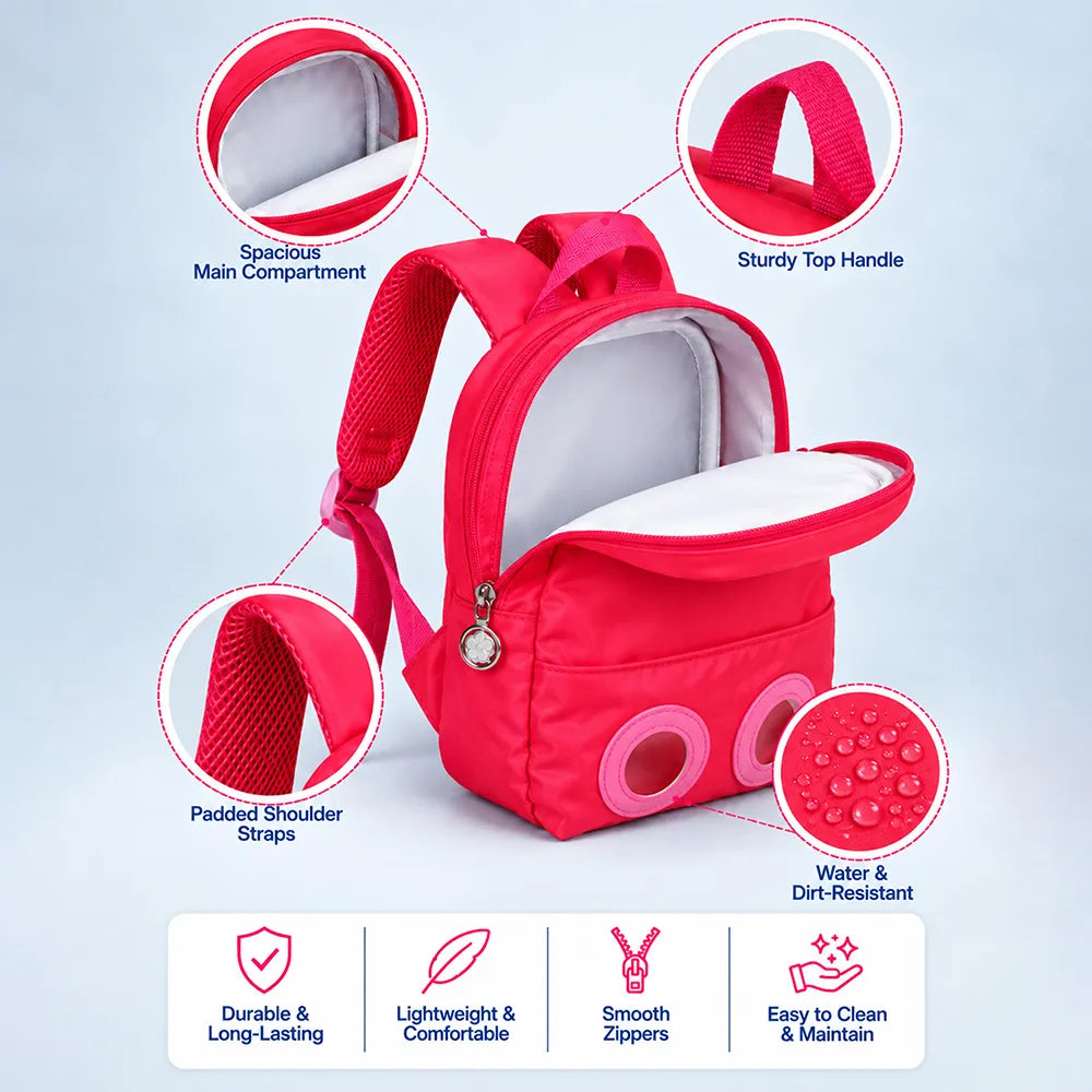 Fuchsia Bunny Toddler Backpack with Removable Soft Toy for Nursery & Playgroup