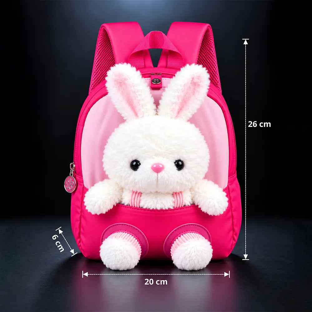 Fuchsia Bunny Toddler Backpack with Removable Soft Toy for Nursery & Playgroup