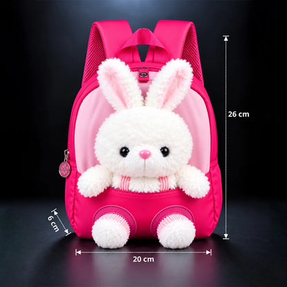Fuchsia Bunny Toddler Backpack with Removable Soft Toy for Nursery & Playgroup