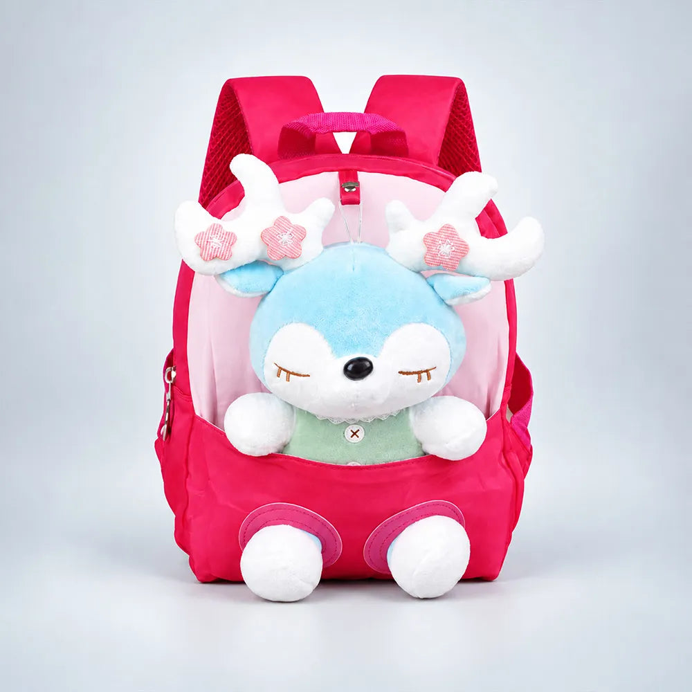 Fuchsia Pink Reindeer Backpack with Removable Soft Toy for Toddlers