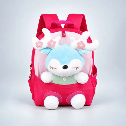 Fuchsia Pink Reindeer Backpack with Removable Soft Toy for Toddlers