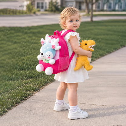 Fuchsia Pink Reindeer Backpack with Removable Soft Toy for Toddlers