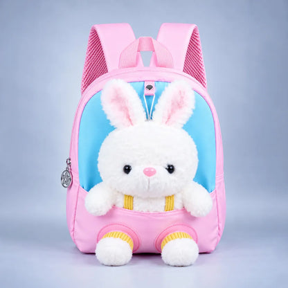 Pink & Blue Bunny Toddler Backpack with Removable Soft Toy for Nursery & Playgroup