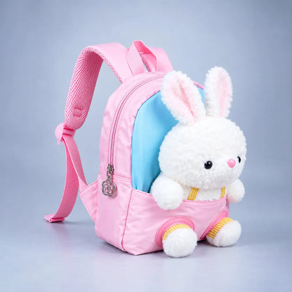 Pink & Blue Bunny Toddler Backpack with Removable Soft Toy for Nursery & Playgroup