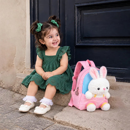 Pink & Blue Bunny Toddler Backpack with Removable Soft Toy for Nursery & Playgroup