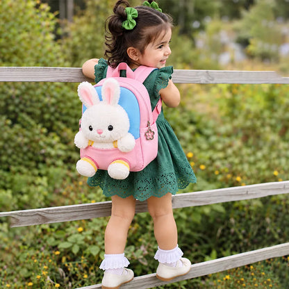 Pink & Blue Bunny Toddler Backpack with Removable Soft Toy for Nursery & Playgroup