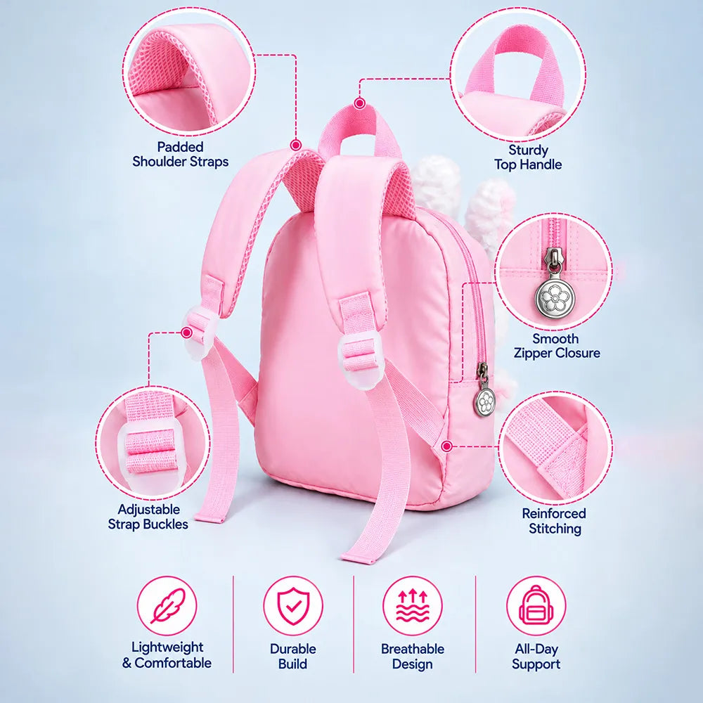 Pink & Blue Bunny Toddler Backpack with Removable Soft Toy for Nursery & Playgroup