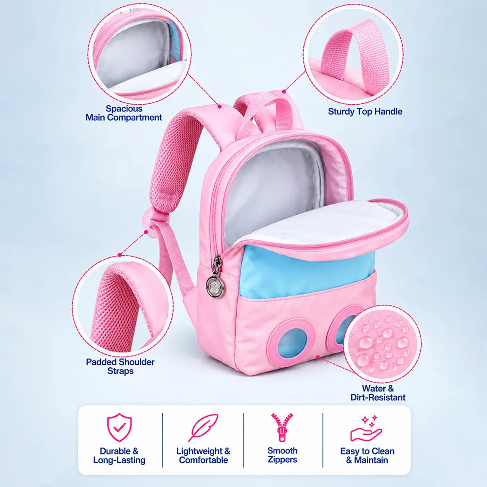 Pink & Blue Bunny Toddler Backpack with Removable Soft Toy for Nursery & Playgroup