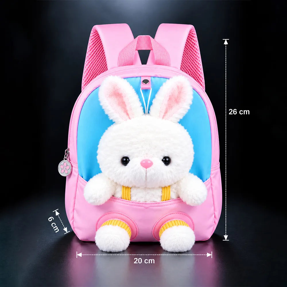 Pink & Blue Bunny Toddler Backpack with Removable Soft Toy for Nursery & Playgroup