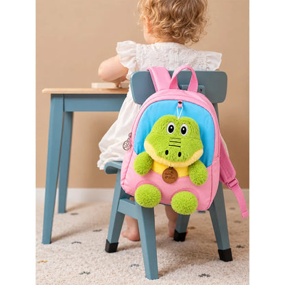 Pink & Blue Crocodile Toddler Backpack with Removable Soft Toy for Nursery & Playgroup