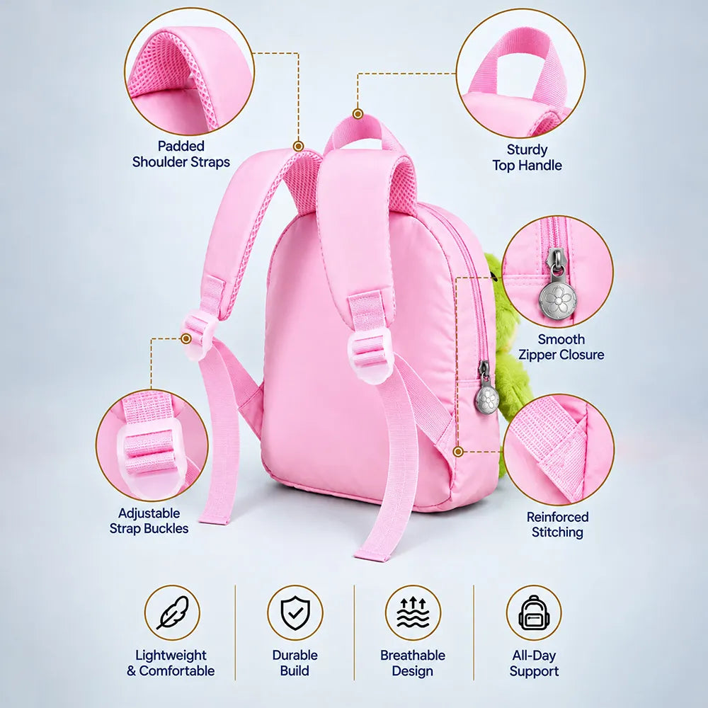 Pink & Blue Crocodile Toddler Backpack with Removable Soft Toy for Nursery & Playgroup
