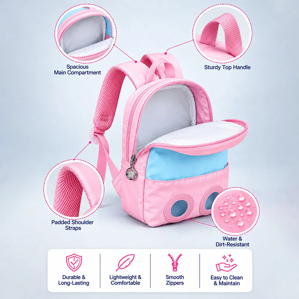 Pink & Blue Crocodile Toddler Backpack with Removable Soft Toy for Nursery & Playgroup