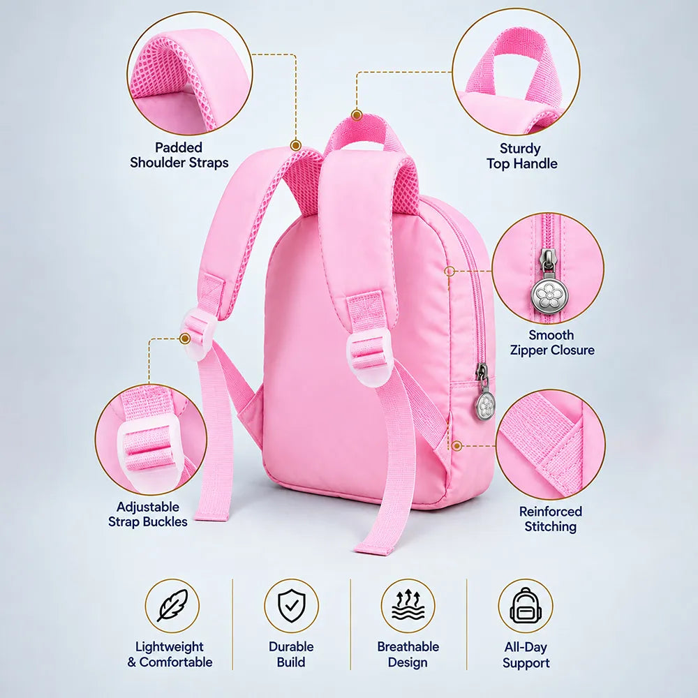 Pink & Blue Reindeer Toddler Backpack with Removable Soft Toy for Nursery & Playgroup