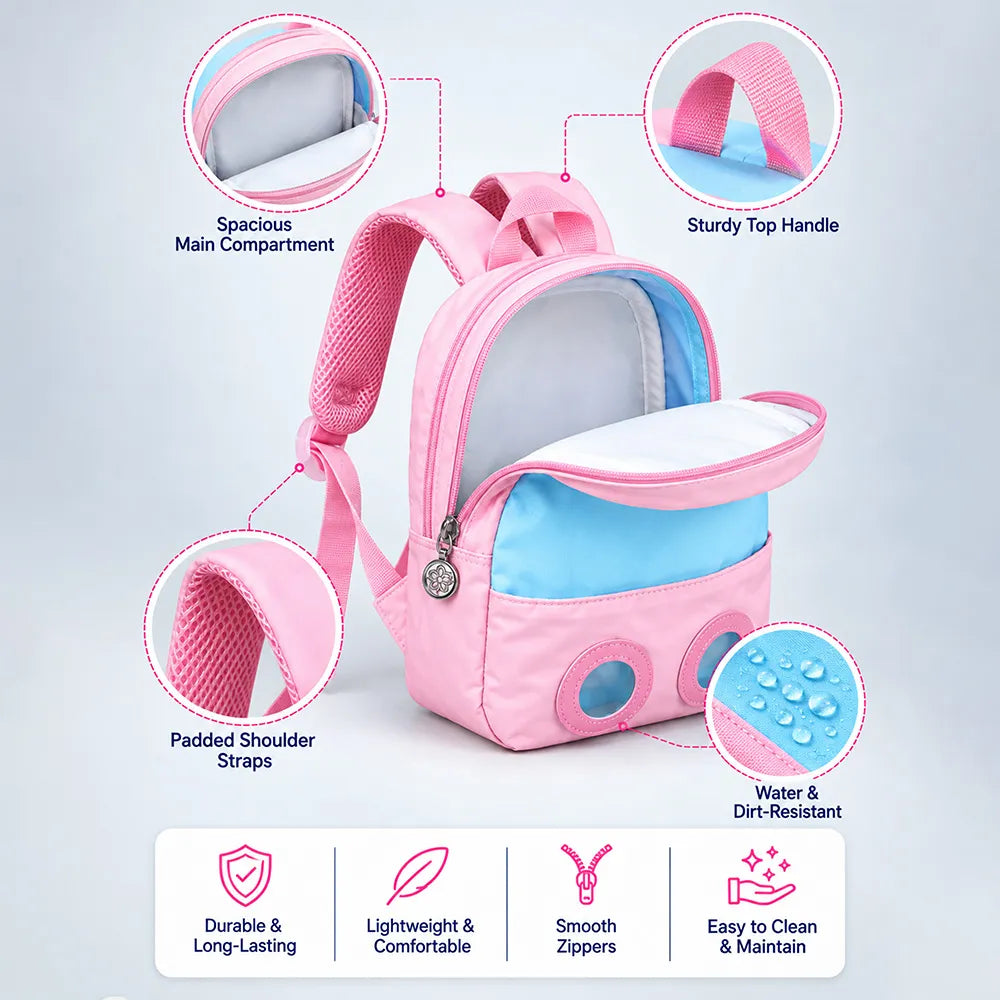 Pink & Blue Reindeer Toddler Backpack with Removable Soft Toy for Nursery & Playgroup