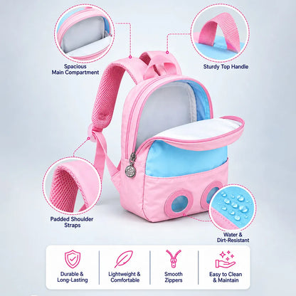 Pink & Blue Reindeer Toddler Backpack with Removable Soft Toy for Nursery & Playgroup