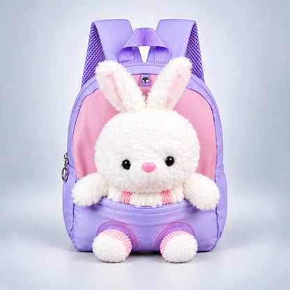 Purple & Pink Bunny Toddler Backpack with Removable Soft Toy for Nursery & Playgroup