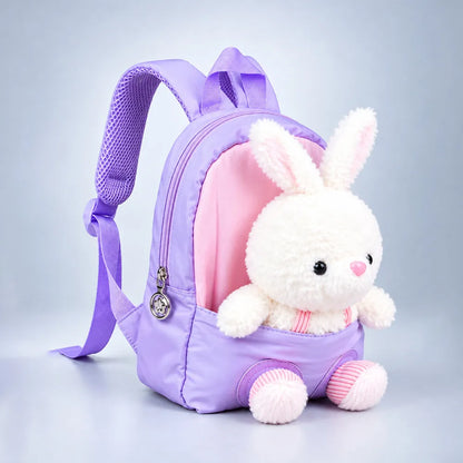Purple & Pink Bunny Toddler Backpack with Removable Soft Toy for Nursery & Playgroup
