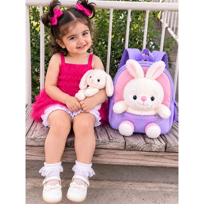 Purple & Pink Bunny Toddler Backpack with Removable Soft Toy for Nursery & Playgroup