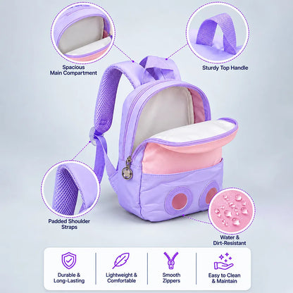 Purple & Pink Bunny Toddler Backpack with Removable Soft Toy for Nursery & Playgroup