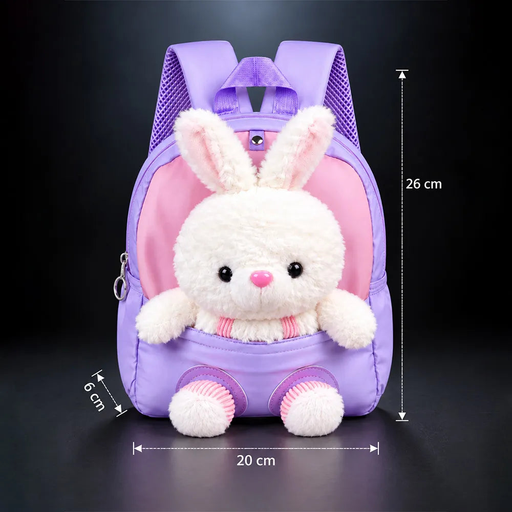 Purple & Pink Bunny Toddler Backpack with Removable Soft Toy for Nursery & Playgroup