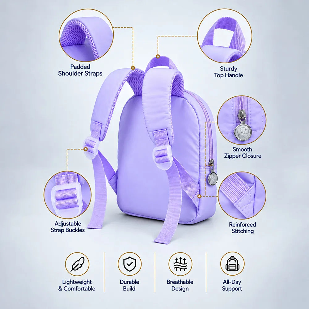 Purple & Pink Reindeer Toddler Backpack with Removable Soft Toy for Nursery & Playgroup
