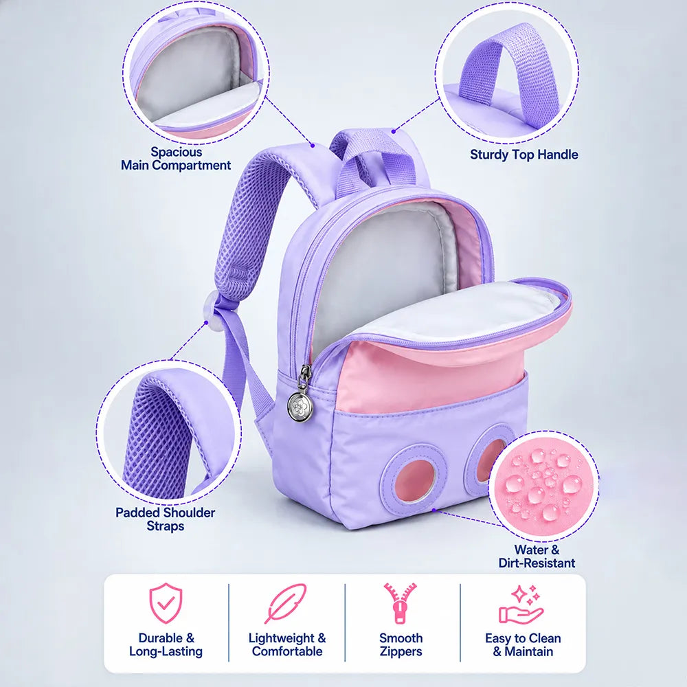 Purple & Pink Reindeer Toddler Backpack with Removable Soft Toy for Nursery & Playgroup