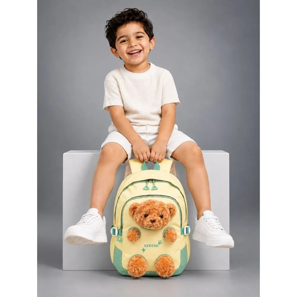Yellow & Brown Teddy Toddler Backpack with Removable Soft Toy for Nursery & Playgroup