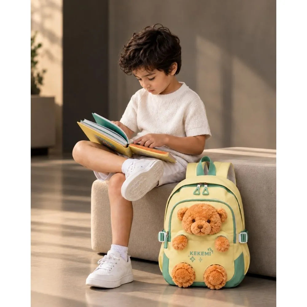 Yellow & Brown Teddy Toddler Backpack with Removable Soft Toy for Nursery & Playgroup