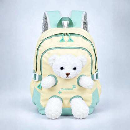 Yellow & White Teddy Toddler Backpack with Removable Soft Toy for Nursery & Playgroup