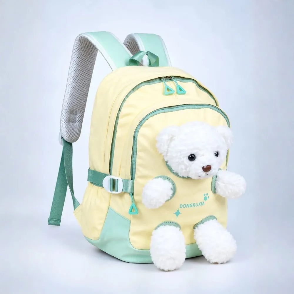 Yellow & White Teddy Toddler Backpack with Removable Soft Toy for Nursery & Playgroup