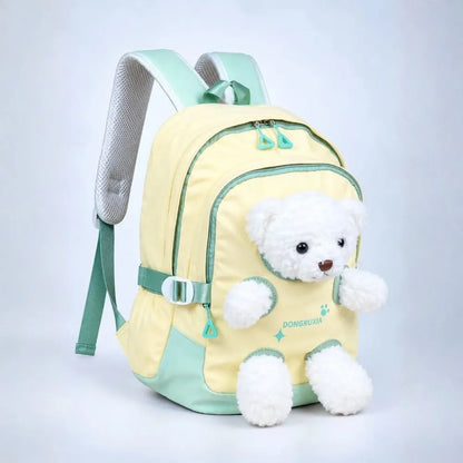 Yellow & White Teddy Toddler Backpack with Removable Soft Toy for Nursery & Playgroup