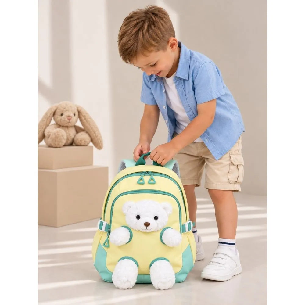 Yellow & White Teddy Toddler Backpack with Removable Soft Toy for Nursery & Playgroup