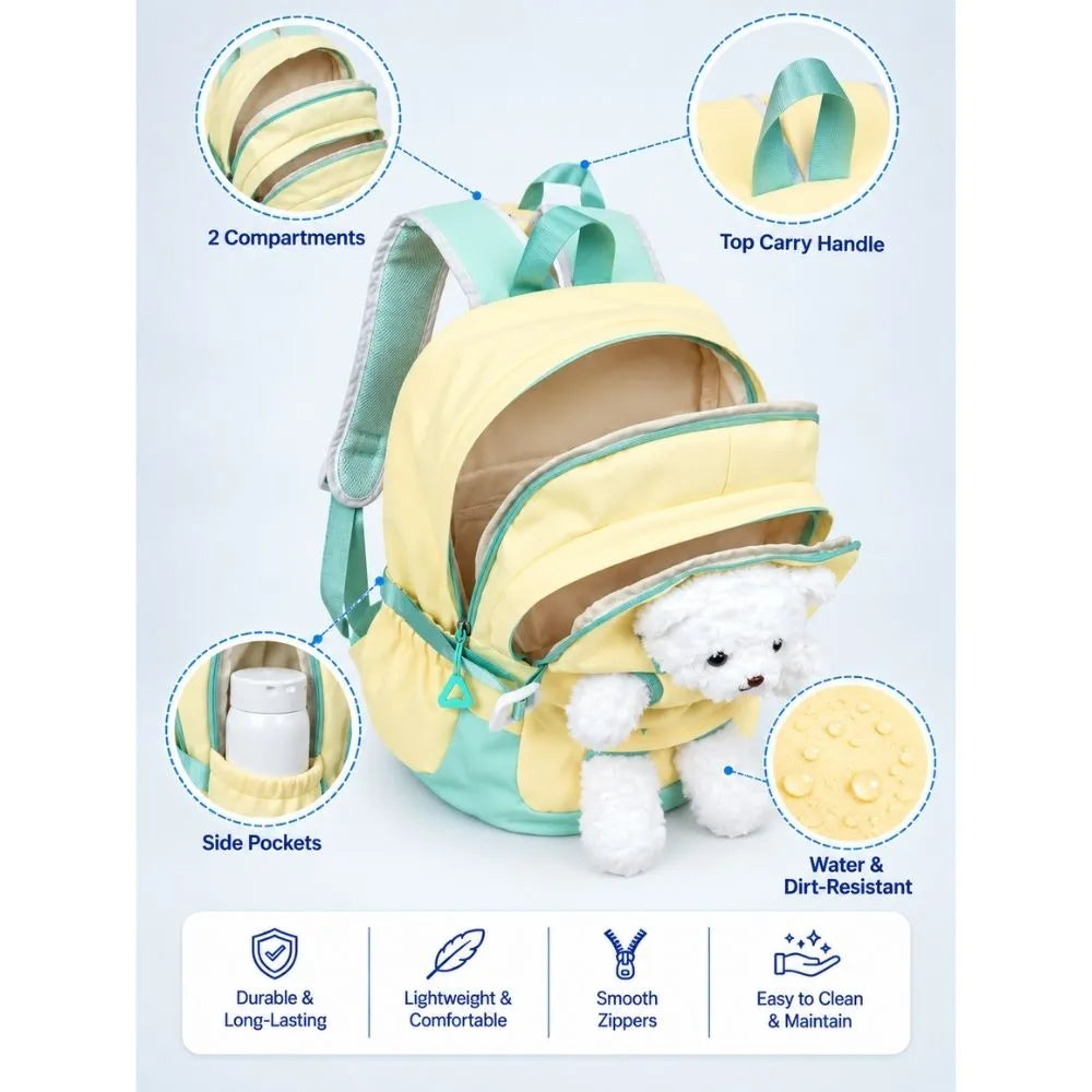 Yellow & White Teddy Toddler Backpack with Removable Soft Toy for Nursery & Playgroup