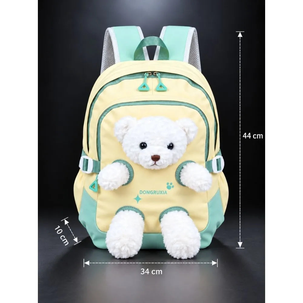 Yellow & White Teddy Toddler Backpack with Removable Soft Toy for Nursery & Playgroup