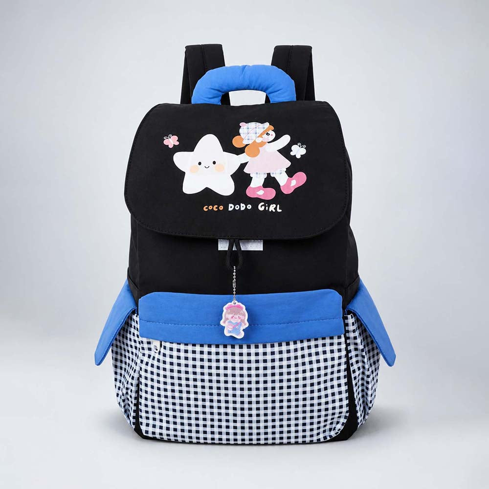 Black Gingham Girl Star Backpack with Keychain for Kids & Teens