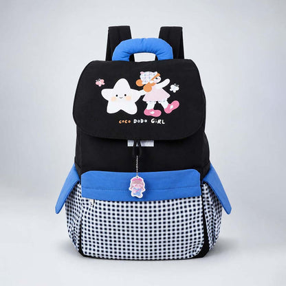 Black Gingham Girl Star Backpack with Keychain for Kids & Teens
