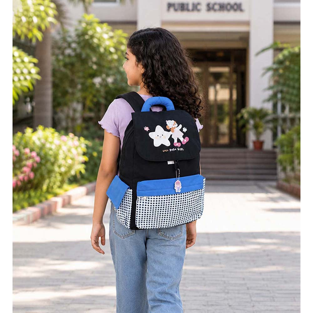 Black Gingham Girl Star Backpack with Keychain for Kids & Teens
