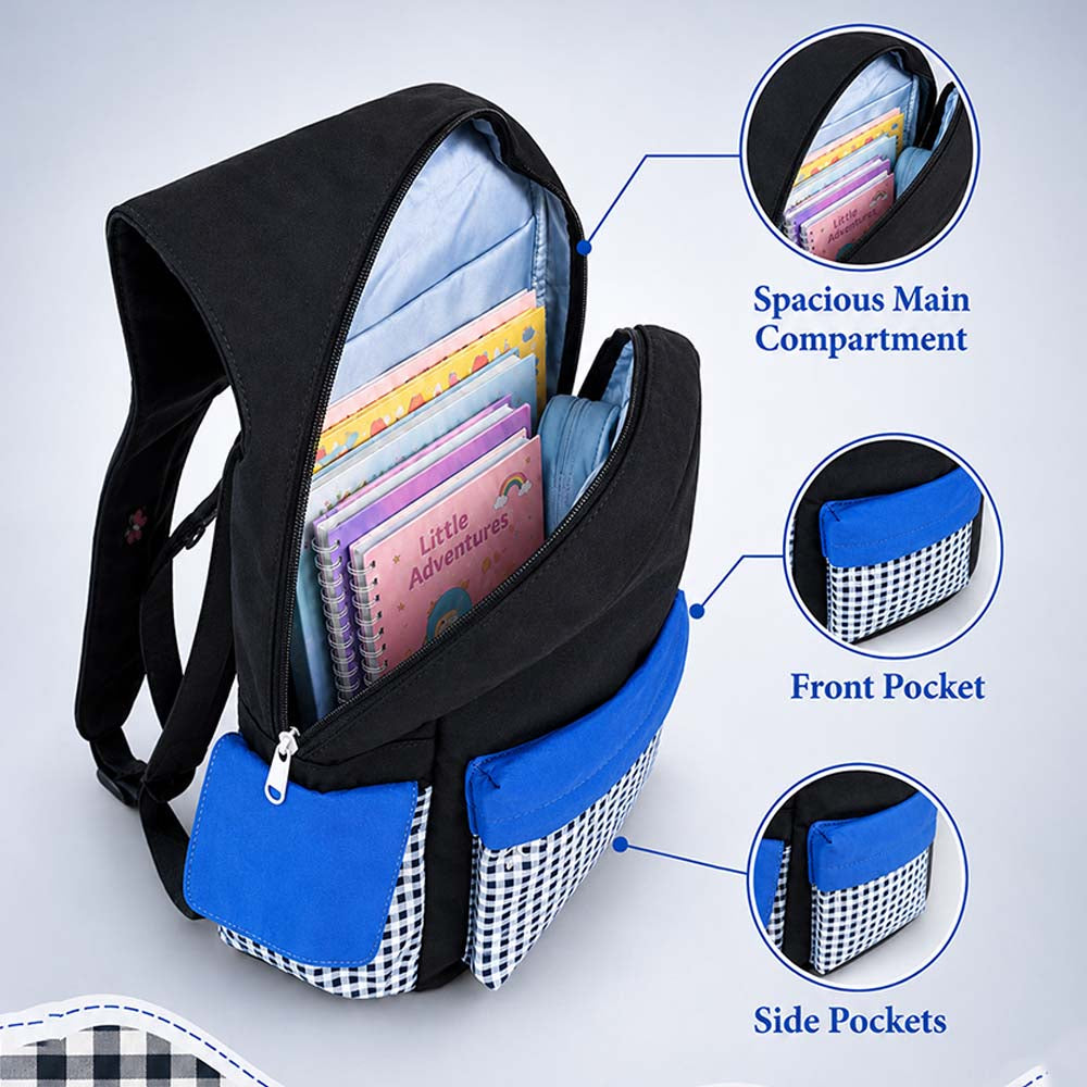Black Gingham Girl Star Backpack with Keychain for Kids & Teens