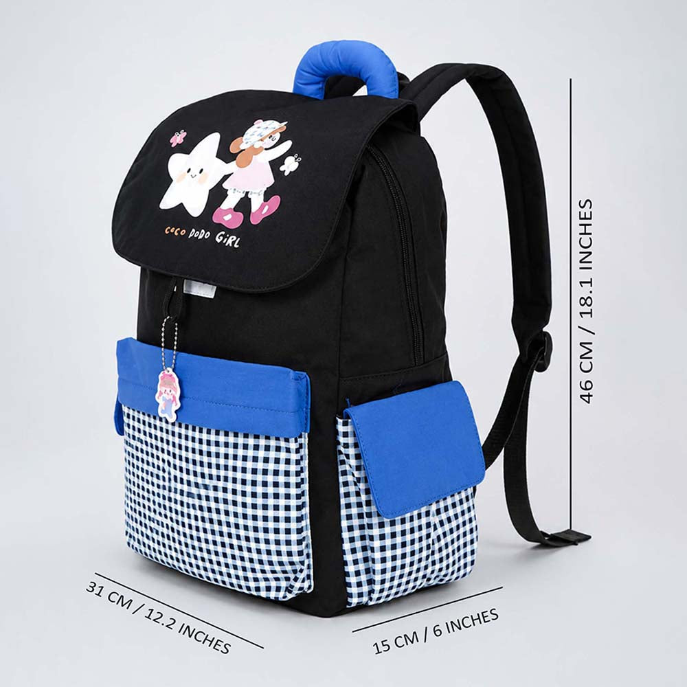Black Gingham Girl Star Backpack with Keychain for Kids & Teens