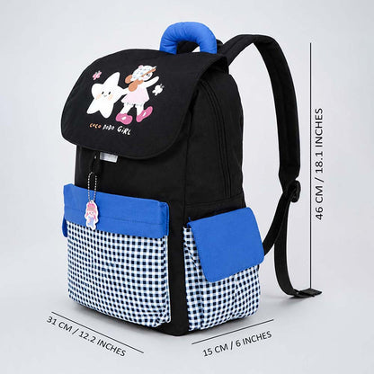 Black Gingham Girl Star Backpack with Keychain for Kids & Teens