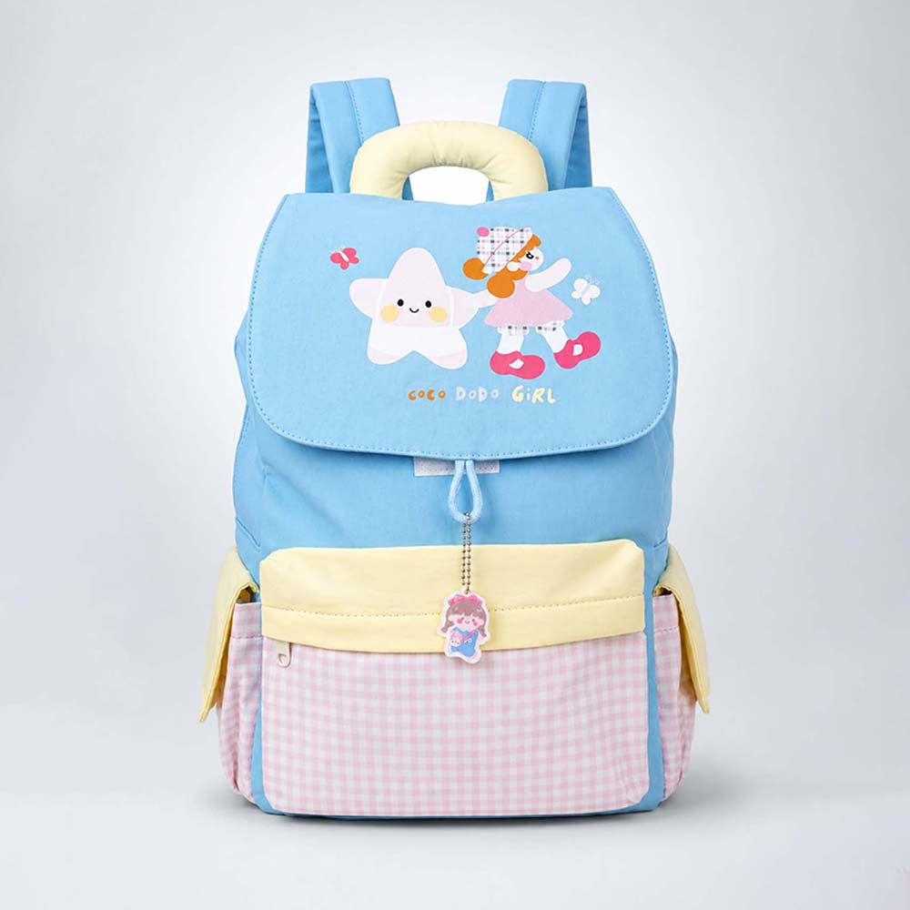Blue Gingham Girl Star Backpack with Keychain for Kids & Teens