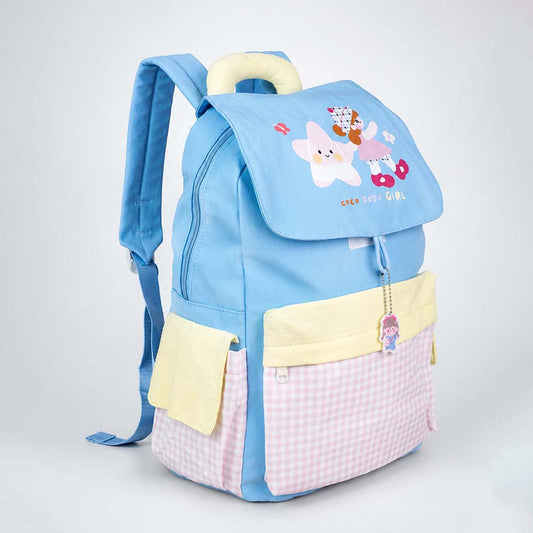 Blue Gingham Girl Star Backpack with Keychain for Kids & Teens